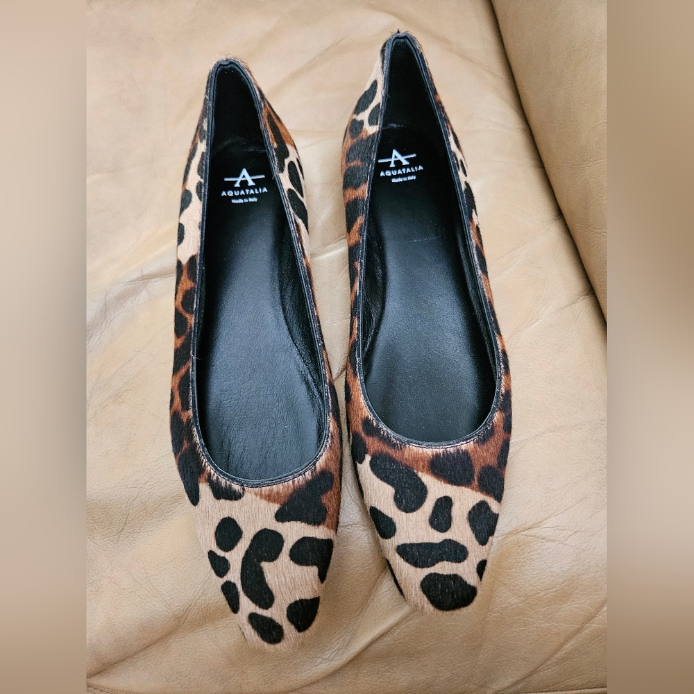 Aquatalia Shoes Calf Hair & Leather Flats Leopard Gorgeous Size 9.5 - Picture 3 of 8